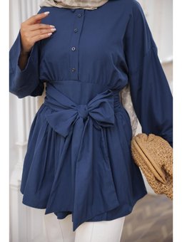 Yarım Patlı Beli Bağlamalı Yandan Fermuarlı Tunik