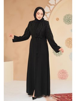 Boncuk Detaylı Lacivert Abaya 29129s