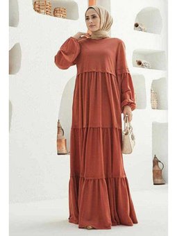 Ancelina Büzgülü Elbise Taba