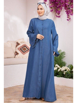Denim Düğmeli Kolları Fırfırlı Ferace Koyu Mavi