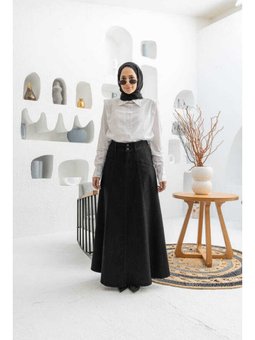 Denim Mevlana Parçalı Etek Siyah