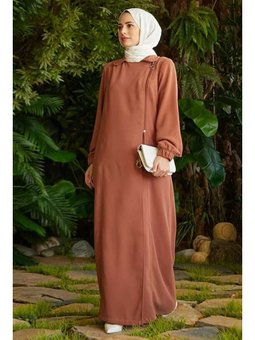 Krep Yan Fermuarlı Ferace Taba