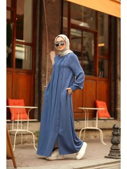 Krep Yandan Düğmeli Ferace İndigo