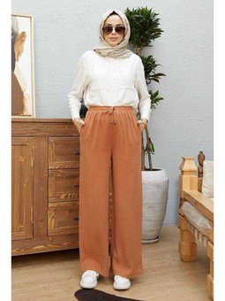 Parça Boya Lastikli Pantolon Taba