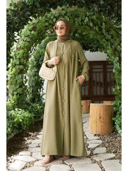 Parça Boyalı Brit Düğmeli Denim Ferace Haki