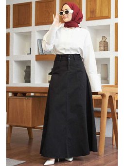 Parça Boyalı Mevlana Etek Siyah