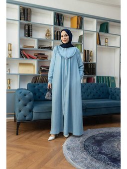 Tensel Fırfırlı Ferace Açık Mavi