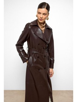 Apolet Detaylı Kruvaze Deri Trençkot K. Kahve