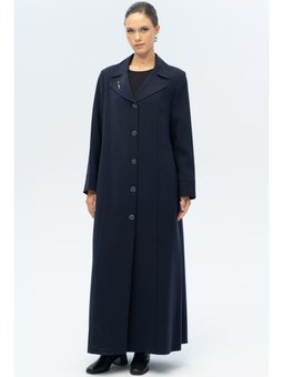 Ceket Yaka Broş Detaylı Astarlı Büyük Beden A Pardesü Lacivert