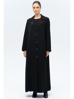 Ceket Yaka Broş Detaylı Astarlı Büyük Beden A Pardesü Siyah