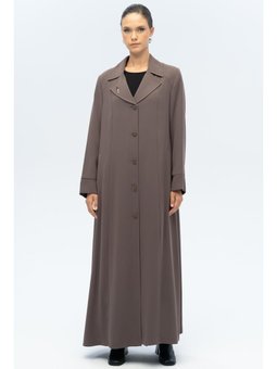 Ceket Yaka Broş Detaylı Astarlı Büyük Beden A Pardesü Vizon