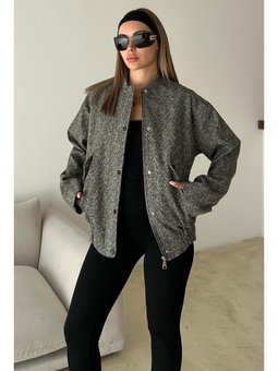 Çıt Detaylı Balıksırtı Bomber Kaşe Gri Ceket