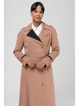 Garnili Apolet Ve Çift Yaka Detaylı Astarlı Pardesü Kamel