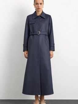 Gömlek Yaka Çıt Ve Deri Detaylı Gabardin Süet Lacivert Pardesü