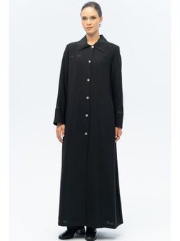 Gömlek Yaka Grogren Detaylı Astarlı Büyük Beden A Pardesü Siyah