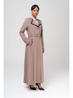 Mendil Yaka Garni Ve Kemer Detaylı Astarlı Vizon Pardesü