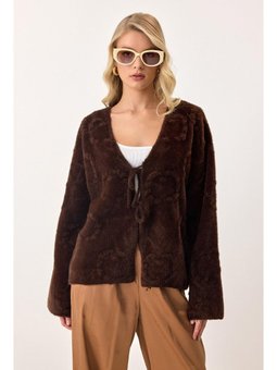 Önden Bağlamalı Soft Triko Hırka Kahve