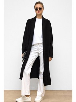 Oversize Uzun Triko Siyah Hırka