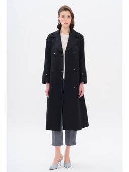 Pelerin Ve Apolet Detaylı Çıt Kapamalı Su İtici Özellikli Siyah Trençkot