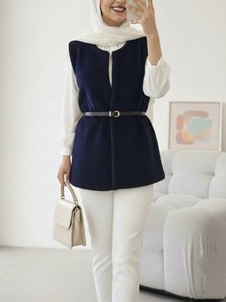 Beli Kemerli Çift Cepli Astarlı Peluş Laci Yelek