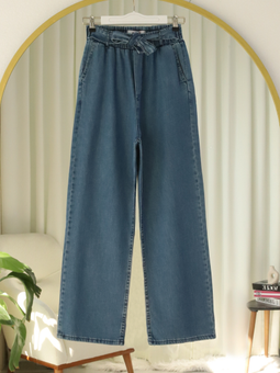 Beli Kuşaklı Lastikli Cepli Laci Kot Pantolon