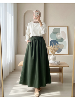 Beli Lastikli Çift Cepli Gabardin Haki Etek