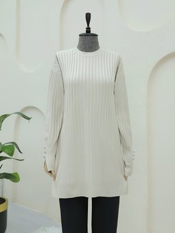 Bisiklet Yaka Fitilli Yırtmaçlı Triko Taş Tunik