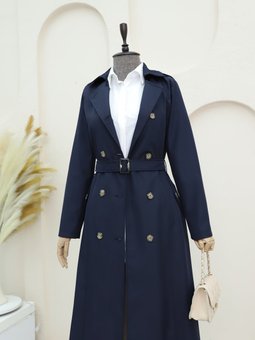 Çift Düğmeli Kemerli Laci Trençkot