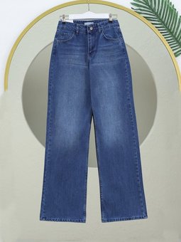 Çok Cepli Yüksek Bel Mavi Kot Pantolon