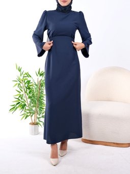 Hakim Yaka Belden Bağlamalı Laci Elbise