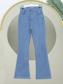 İspanyol Paça Yüksek Bel Açık Mavi Kot Pantolon