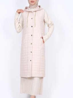 Kapüşonlu Zincir Detaylı Cepli Kapitone Taş Yelek