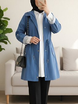 Kolu Katlamalı Tünel Bağcıklı Araboy İndigo Trençkot