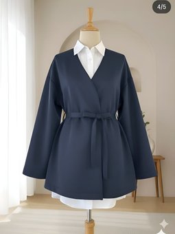 Laci Beli Kuşaklı V Yaka Scuba Kimono