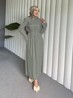 Omuzu Vatkalı Bağcıklı Bürümcük Çağla Y. Elbise