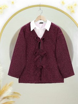 Önü Bağlamalı Kırçıllı Kaşe Bordo Ceket