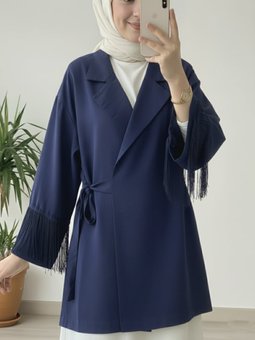 Önü Bağlamalı Kolu Püskül Detaylı Kimono Laci Ceket
