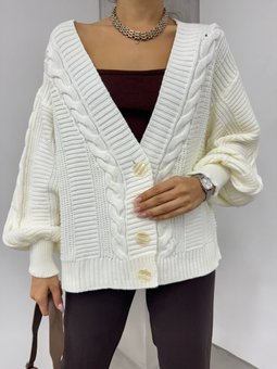 Örgü Desen Düğmeli Araboy Ekru Hırka