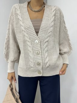 Örgü Desen Düğmeli Araboy Taş Hırka