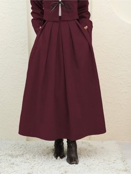 Pileli Fermuarlı Kaşe Bordo Etek