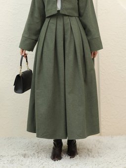 Pileli Fermuarlı Kaşe Haki Etek