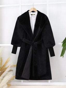 Siyah Kolu Ribanalı Şal Yaka Astarlı Kaşe Kaban