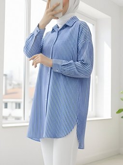 Tek Cepli Çizgili Mavi Gömlek