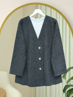 V Yaka Düğmeli Sakallı Antrasit Kap