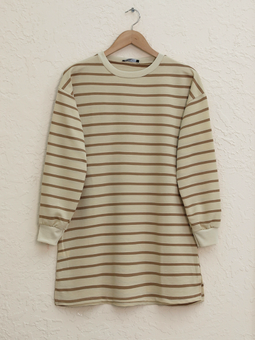 Vizon Çizgili Kolları Ribanalı Eteği Açık Wortex Sweat