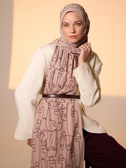 Pure Tone Çikolata Şal Marjinal Desen Latte