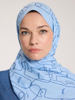 Pure Tone Mavi Şal Marjinal Desen Bebe Mavisi