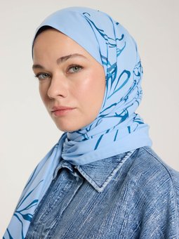 Pure Tone Mavi Şal Yaprak Desen Bebe Mavisi