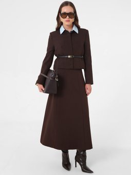 Beli Kemer Detaylı Etek Ceket İkili Acı Kahve Takım