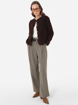 Düğme Detaylı Yumuşak Dokulu Triko Kahverengi Hırka